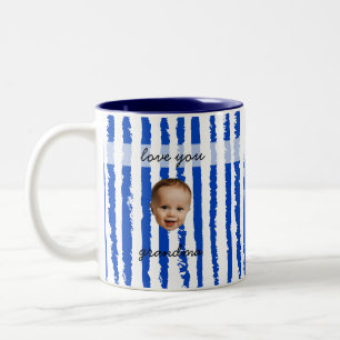 2 Couleurs Nom personnalisé Tasse photo bébé rayée bleue Prép