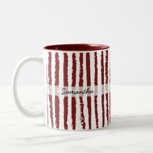 2 Couleurs Nom personnalisé Tasse rayée bordeaux Prépa