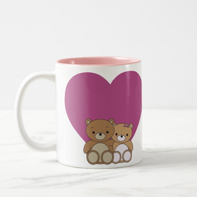 2 Couleurs Ours mignons avec la tasse de coeur d'amour (Gauche)