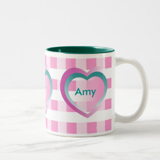 2 Couleurs Personnalisez la tasse rose de coeurs de guingan