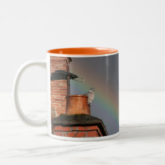 2 Couleurs Pigeon sur le pot avec la tasse d'arc-en-ciel
