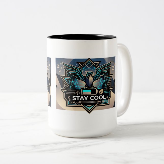 2 Couleurs "Restez Cool – Tasse à design géométrique d'oiseau (Devant droit)