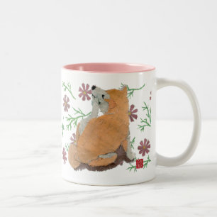 2 Couleurs Shiba mignon Inu, tasse florale rose de motif