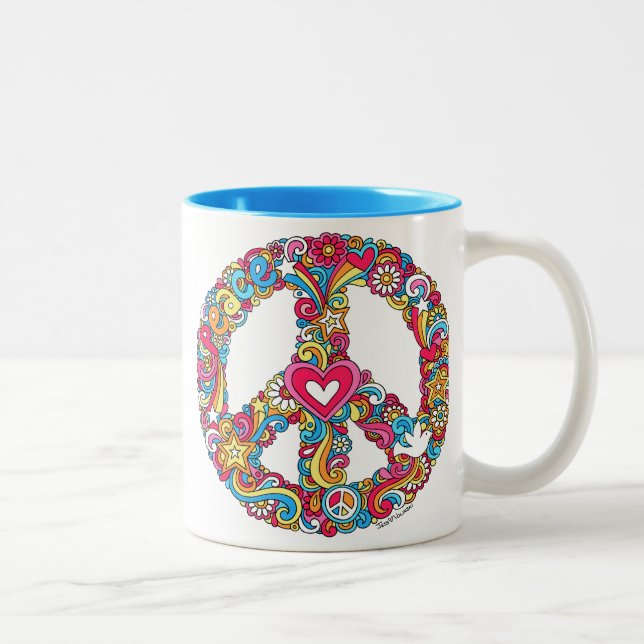 2 Couleurs Signe de paix et ♥ psychédélique super de tasse de (Droit)