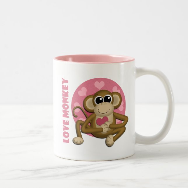 2 Couleurs Singe d'amour - singe mignon avec la tasse de (Droit)
