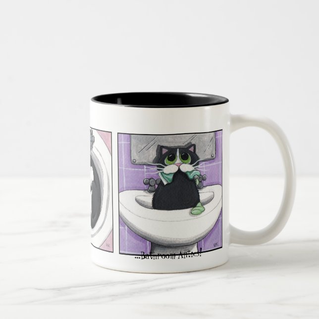 2 Couleurs Singeries #2 - tasse de salle de bains de chat (Droit)