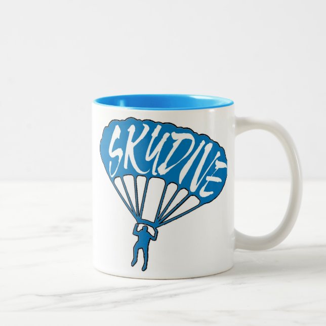 2 Couleurs Skydive fanatique thème bleu tasse à café (Droit)