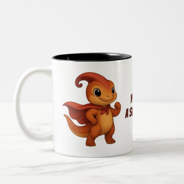 2 Couleurs Super-héros – Tasse dinosaure mignonne avec texte  (Gauche)