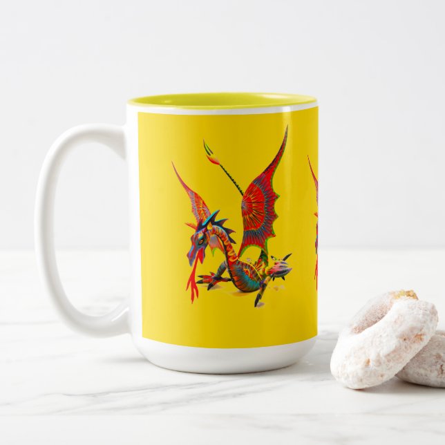 2 Couleurs Tasse - 083 - Dragon Rouge (Avec donut)