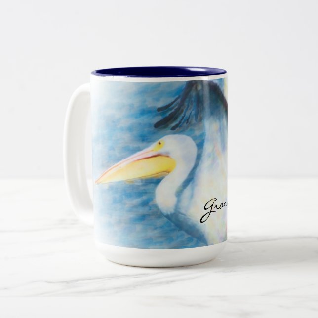 2 Couleurs tasse 17 de pélican d'aquarelle (Devant gauche)