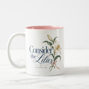 2 Couleurs Tasse à accent rose chrétien Considérez les lis