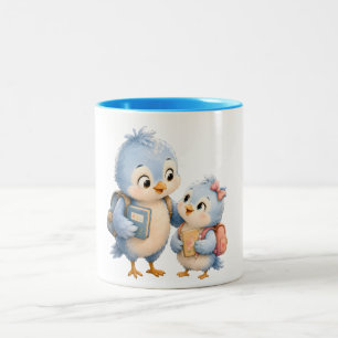 2 Couleurs Tasse à bord bleu Oiseau Frère Sœur
