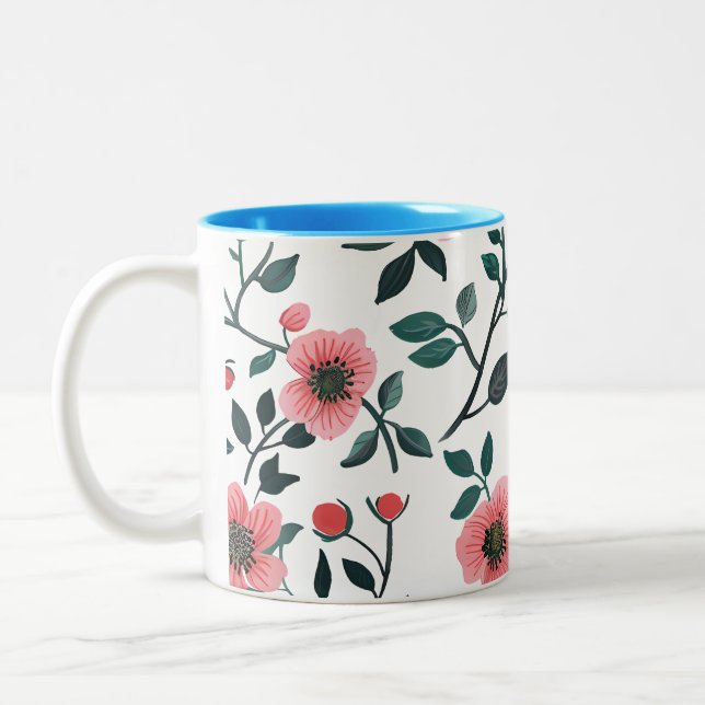 2 Couleurs Tasse à café à impression florale charmante (Gauche)