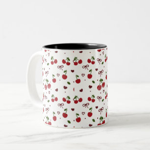 2 Couleurs Tasse à café à motif cerise et ruban