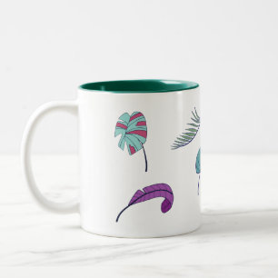 2 Couleurs Tasse à café à motif de feuilles tropicales