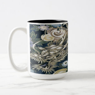 2 Couleurs Tasse à café à motif floral de dragon asiatique