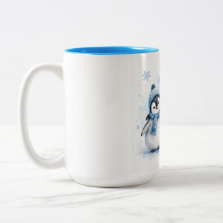 2 Couleurs Tasse à café avec accent bleu et manchot mignon d'