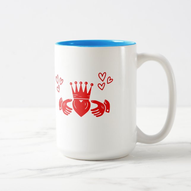 2 Couleurs Tasse à café avec anneau Claddagh rouge (Droit)