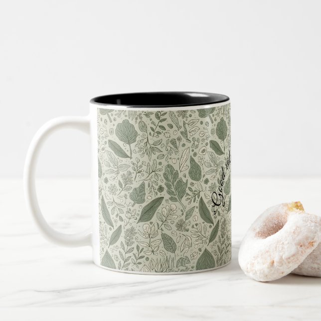 2 Couleurs Tasse à café avec impression de feuille botanique  (Avec donut)