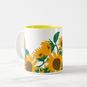 2 Couleurs Tasse à café bicolore au bouquet de tournesols vif