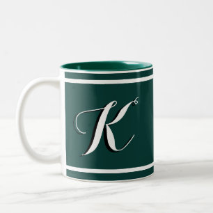 2 Couleurs Tasse à café bicolore avec monogramme vert Kelly