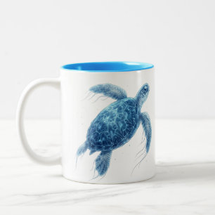 2 Couleurs Tasse à café bicolore Tortue de mer bleue biolumin