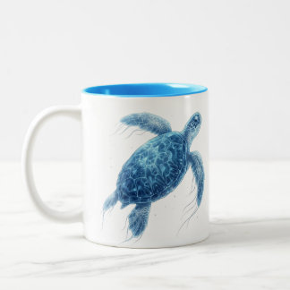 2 Couleurs Tasse à café bicolore Tortue de mer bleue biolumin