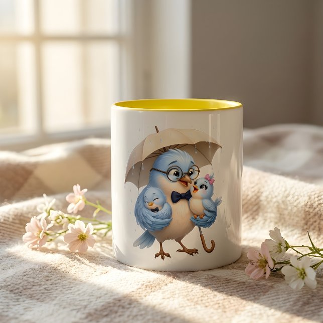 2 Couleurs Tasse à café Blue Daddy Bird et bébés oiseaux (Créateur téléchargé)