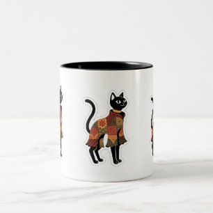 2 Couleurs Tasse à café chat noir patchwork bohème