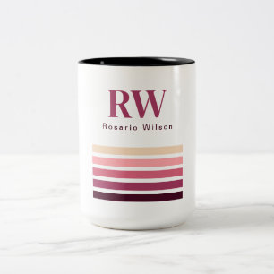 2 Couleurs Tasse à café Chic Rétro Rayures Monogramme