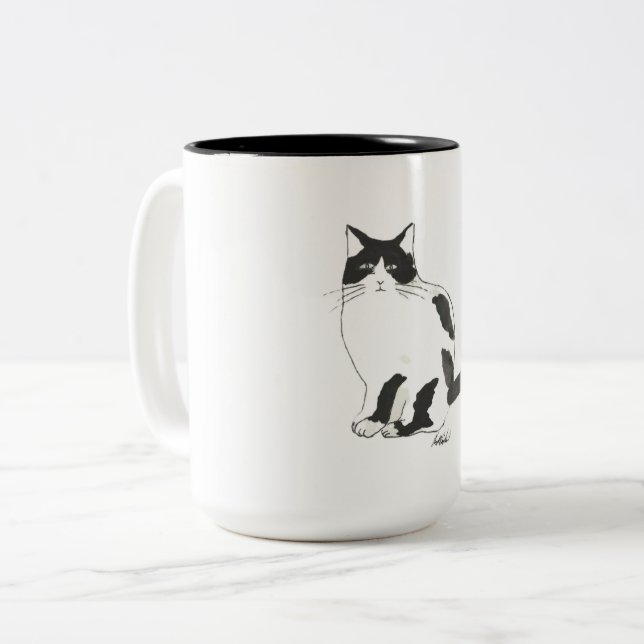 2 Couleurs Tasse à café classique chat noir et blanc (Devant gauche)