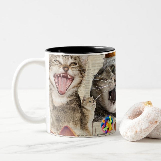 2 Couleurs Tasse à café Collage de chats (Avec donut)