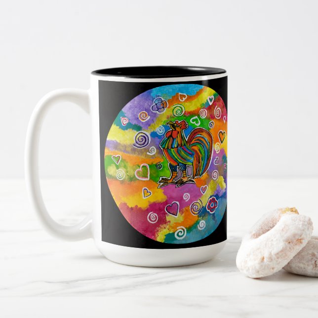 2 Couleurs Tasse à café Coq amoureux (Avec donut)