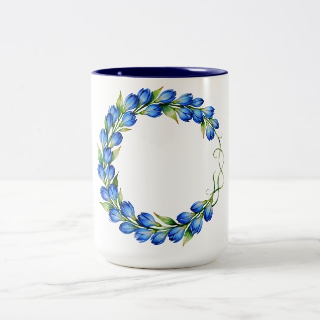 2 Couleurs Tasse à café Couronne Fleurie Bleue (Centre)
