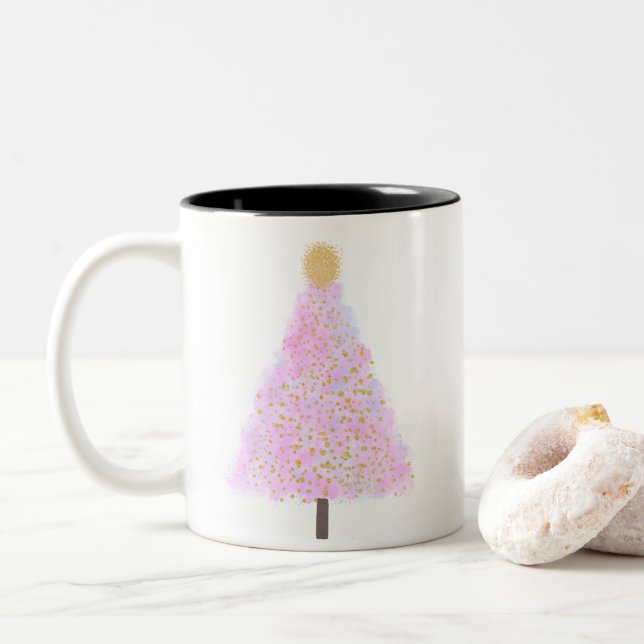 2 Couleurs Tasse à café de l'arbre de Noël rose (Avec donut)