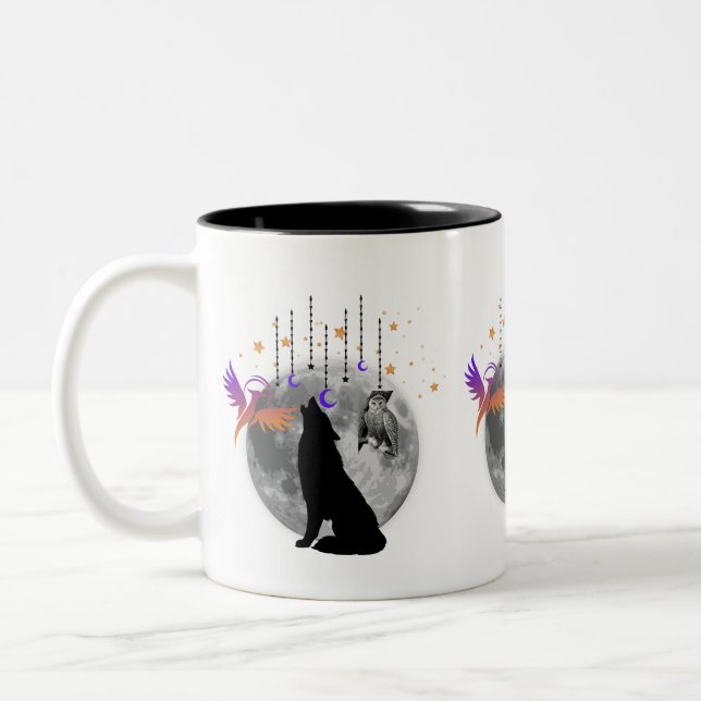 2 Couleurs Tasse à café design Wolf-Moon-Phoenix-Owl-design g (Gauche)