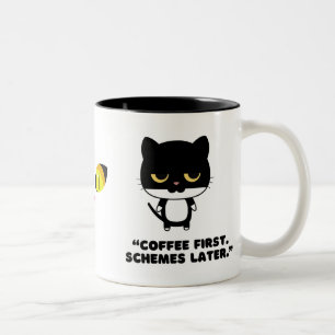 2 Couleurs Tasse à café drôle avec chat noir et blanc