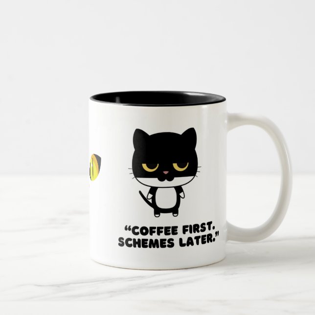 2 Couleurs Tasse à café drôle avec chat noir et blanc  (Droit)