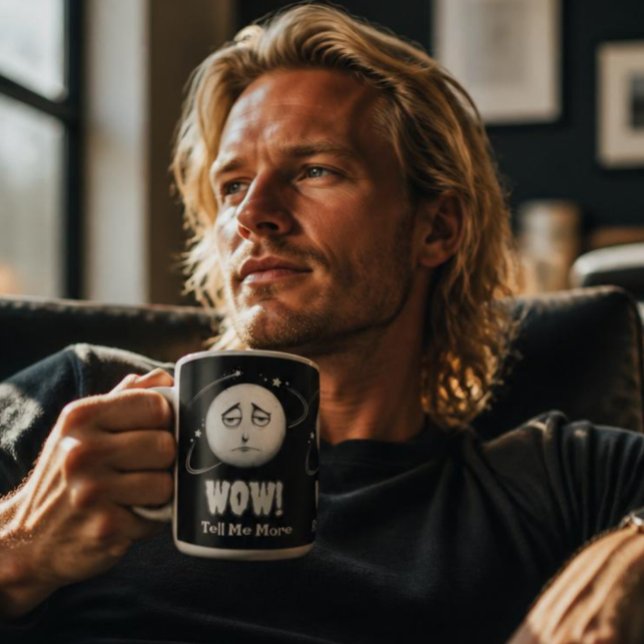 2 Couleurs Tasse à café drôle visage de lune "Wow" (Créateur téléchargé)