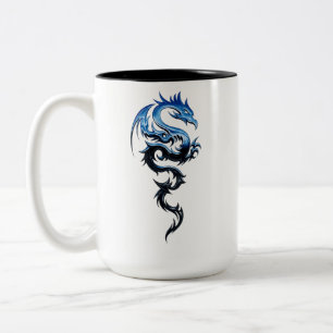 2 Couleurs Tasse à café en art du dragon tribal bleu   Dragon