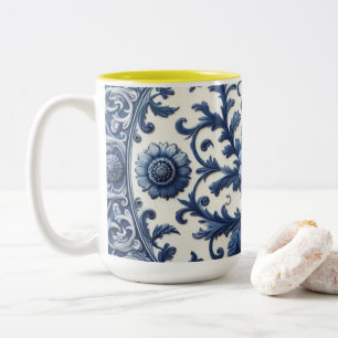 2 Couleurs Tasse à café en céramique florale blanche, 15oz
