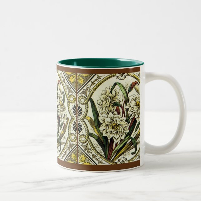 2 Couleurs Tasse à café en faux carrelage floral antique Narc (Droit)