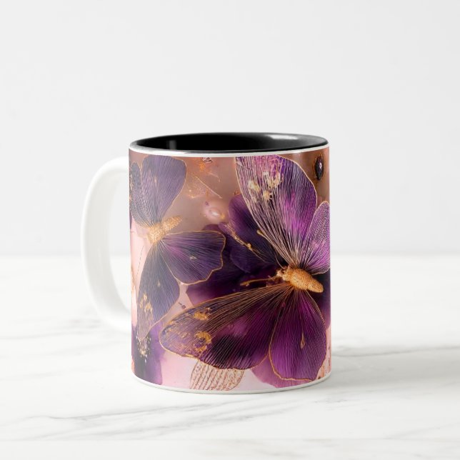 2 Couleurs Tasse à café en marbre avec papillon de luxe  (Devant gauche)