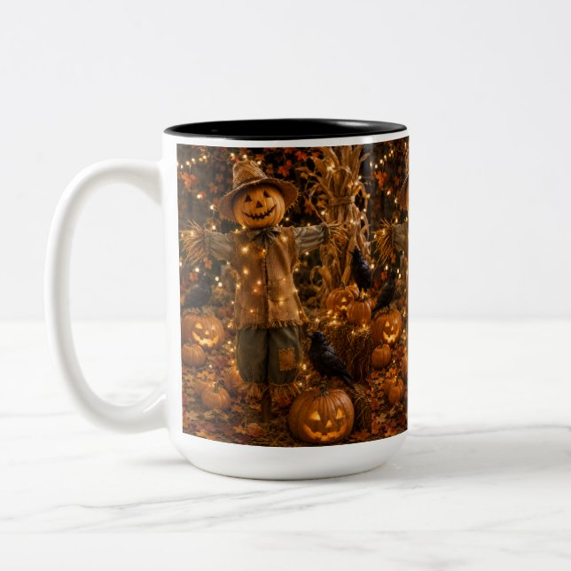 2 Couleurs Tasse à café Épouvantail Citrouille d'Halloween (Gauche)