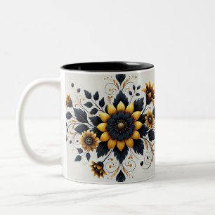2 Couleurs Tasse à café Fleur Élégance : Fleur Jaune Clair 