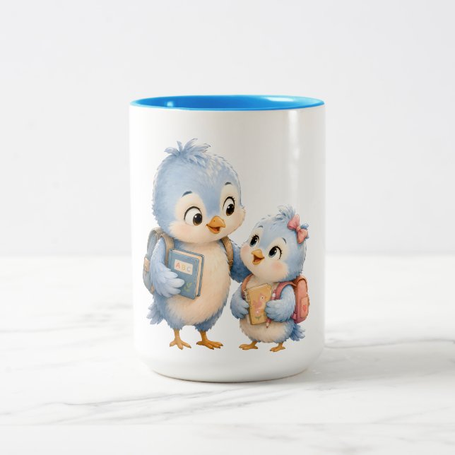 2 Couleurs Tasse à café Frères et sœurs d'oiseau bleu (Centre)