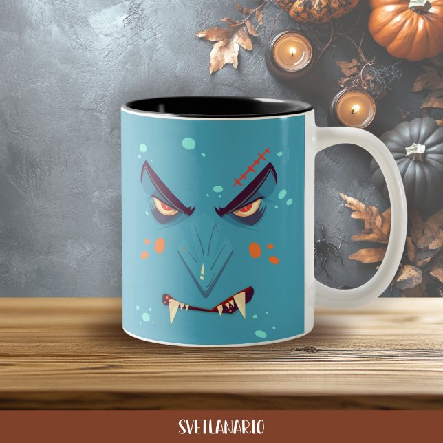 2 Couleurs Tasse à café Halloween Blue Grumpy Vampire (Frontal view
)