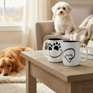 2 Couleurs Tasse à café Infinity Paw Prints and Heart, 15 oz