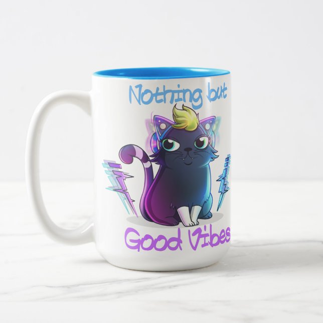 2 Couleurs Tasse à café kitty à deux tons "Good Vibes" (Gauche)