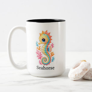 2 Couleurs Tasse à café nautique Hippocampe Turquoise Vintage